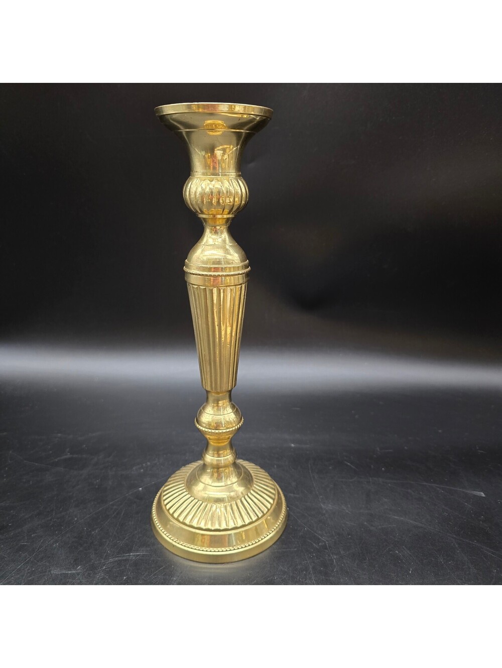 Vintage Brass Fluted Taper Candlestick Holder 10.5" Classical Hollywood Regency